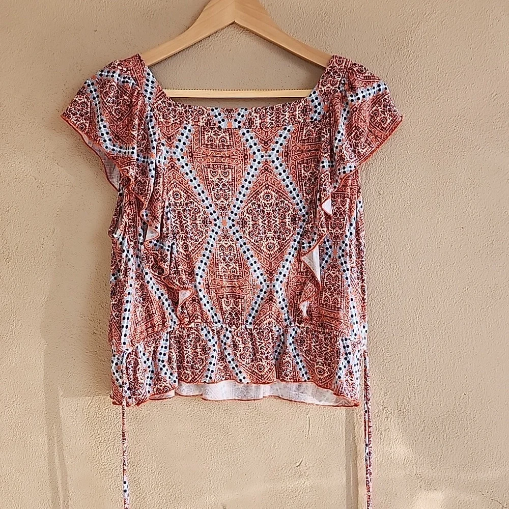 ANTHROPOLOGIE Smocked Short Set M Loungewear Pajamas Top High Waist Sleep Shorts - Picture 6 of 16